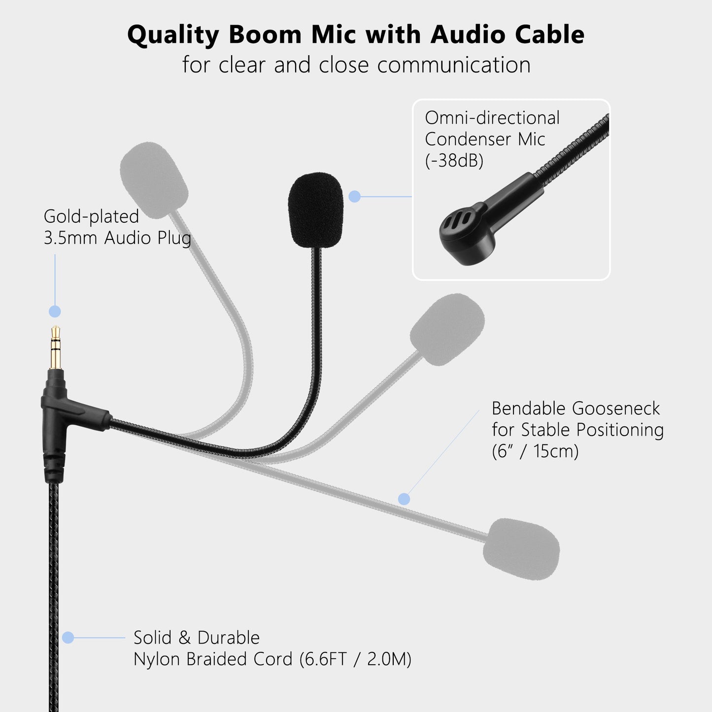 Detachable Boom Mic Cable for Headphones