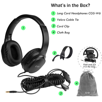 TV Headphones with Extra-Long Cord
