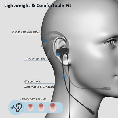 USB-C / USB-A Earbuds with Detachable Boom Mic