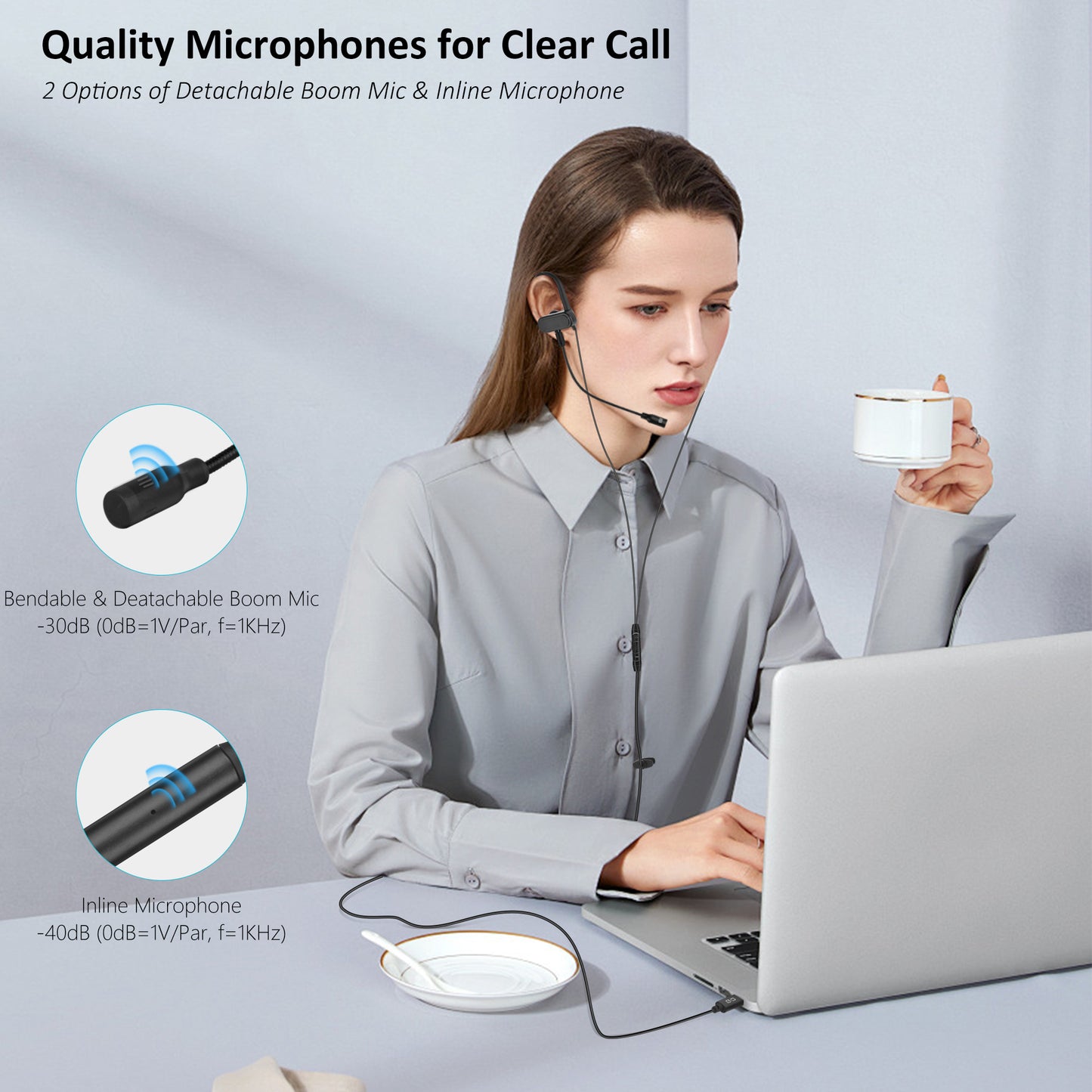 USB-C / USB-A Earbuds with Detachable Boom Mic