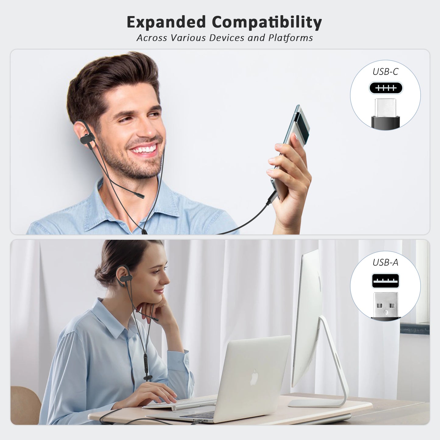 USB-C / USB-A Earbuds with Detachable Boom Mic