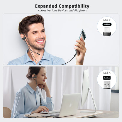 USB-C / USB-A Earbuds with Detachable Boom Mic