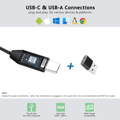 USB-C / USB-A Lavalier Microphone for Phones & PC